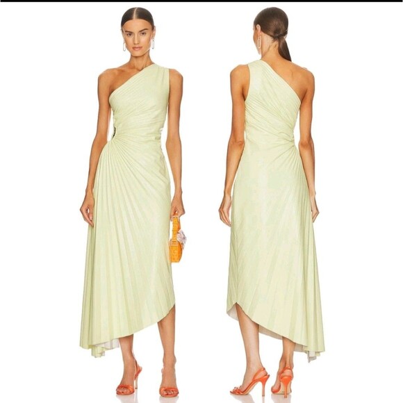 A.L.C. Dresses & Skirts - A.L.C. Delfina Faux Leather Pleated Dress One Shoulder Formal Gala Sz 8 ALC